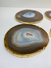 Load image into Gallery viewer, Natural polished Agate Slice drink coasters with Gold Electroplating - Set of 4