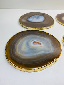 Natural polished Agate Slice drink coasters with Gold Electroplating - Set of 4