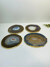 Load image into Gallery viewer, Natural polished Agate Slice drink coasters with Gold Electroplating - Set of 4