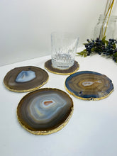 Load image into Gallery viewer, Natural polished Agate Slice drink coasters with Gold Electroplating - Set of 4