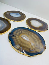 Load image into Gallery viewer, Natural polished Agate Slice drink coasters with Gold Electroplating - Set of 4