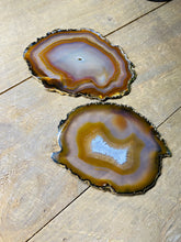 Load image into Gallery viewer, Natural polished Agate Slice drink coasters with Gold Electroplating - Set of 2