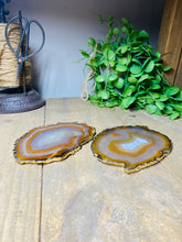 Load image into Gallery viewer, Natural polished Agate Slice drink coasters with Gold Electroplating - Set of 2