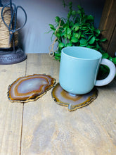 Load image into Gallery viewer, Natural polished Agate Slice drink coasters with Gold Electroplating - Set of 2