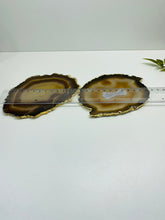 Load image into Gallery viewer, Natural polished Agate Slice drink coasters with Gold Electroplating - Set of 2