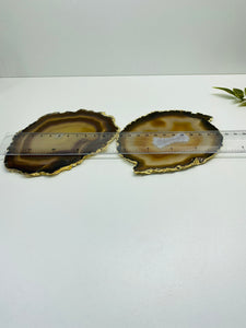 Natural polished Agate Slice drink coasters with Gold Electroplating - Set of 2