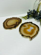 Load image into Gallery viewer, Natural polished Agate Slice drink coasters with Gold Electroplating - Set of 2