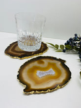 Load image into Gallery viewer, Natural polished Agate Slice drink coasters with Gold Electroplating - Set of 2