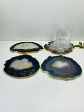 Load image into Gallery viewer, Natural polished Agate Slice drink coasters with Gold Electroplating - Set of 4