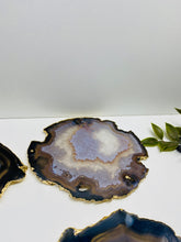 Load image into Gallery viewer, Natural polished Agate Slice drink coasters with Gold Electroplating - Set of 4