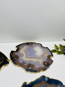 Natural polished Agate Slice drink coasters with Gold Electroplating - Set of 4