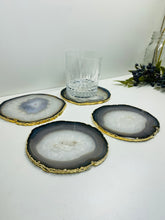 Load image into Gallery viewer, Natural polished Agate Slice drink coasters with Gold Electroplating - Set of 4