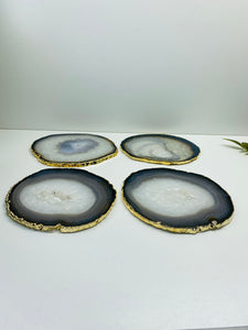 Natural polished Agate Slice drink coasters with Gold Electroplating - Set of 4