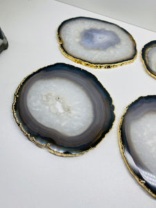 Natural polished Agate Slice drink coasters with Gold Electroplating - Set of 4