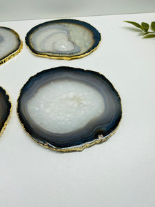 Natural polished Agate Slice drink coasters with Gold Electroplating - Set of 4