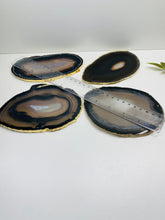 Load image into Gallery viewer, Natural polished Agate Slice drink coasters with Gold Electroplating - Set of 4