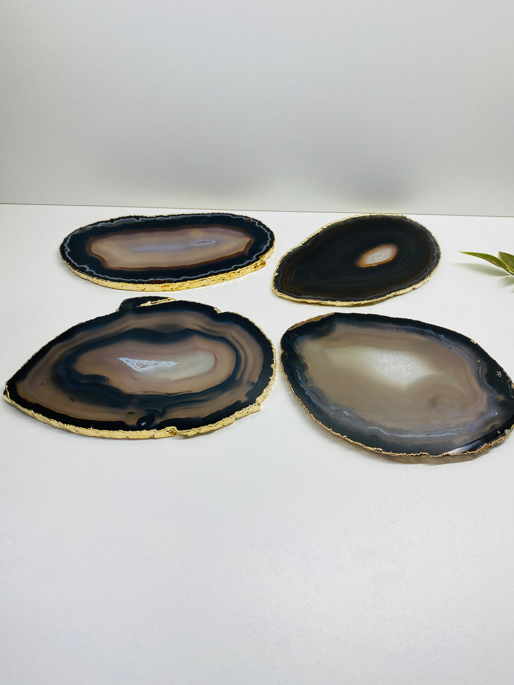 Natural polished Agate Slice drink coasters with Gold Electroplating - Set of 4