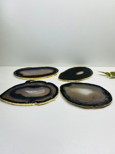 Natural polished Agate Slice drink coasters with Gold Electroplating - Set of 4