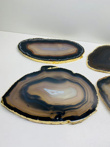 Natural polished Agate Slice drink coasters with Gold Electroplating - Set of 4