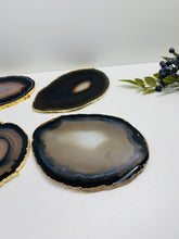 Load image into Gallery viewer, Natural polished Agate Slice drink coasters with Gold Electroplating - Set of 4