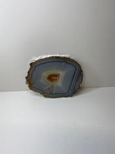 Load image into Gallery viewer, Natural polished Agate Slice drink coaster with Silver Electroplating around the edges