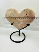 Load image into Gallery viewer, Pink Amethyst Crystal heart on black display stand