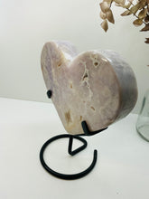 Load image into Gallery viewer, Pink Amethyst Crystal heart on black display stand