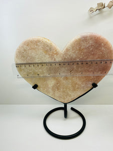 Pink Amethyst Crystal heart on black display stand