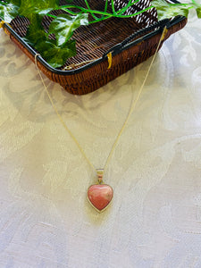 Pink Opal heart shaped Stirling silver pendant - jewellery