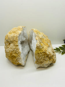 Clear Quartz crystal geode pair - home décor and table display