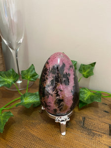 Rhodonite egg display piece - office decor or unique home display piece