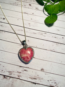 Rhondochrosite heart shaped sterling silver pendant - necklace