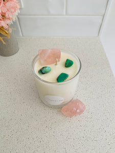 Large Rose Quartz and Chrysoprase natural soy Candle - Large size (285g)