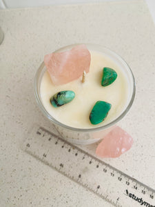 Large Rose Quartz and Chrysoprase natural soy Candle - Large size (285g)