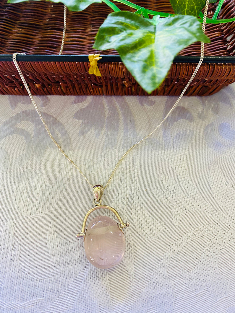 Rose Quartz pendant set in sterling silver - necklace