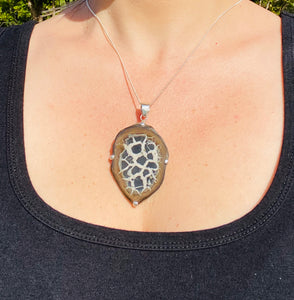 Septarian Nodule pendant set in sterling silver - necklace