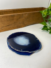 Load image into Gallery viewer, Set of 2 Blue polished Agate Slice drink coasters