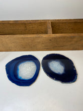 Load image into Gallery viewer, Set of 2 Blue polished Agate Slice drink coasters