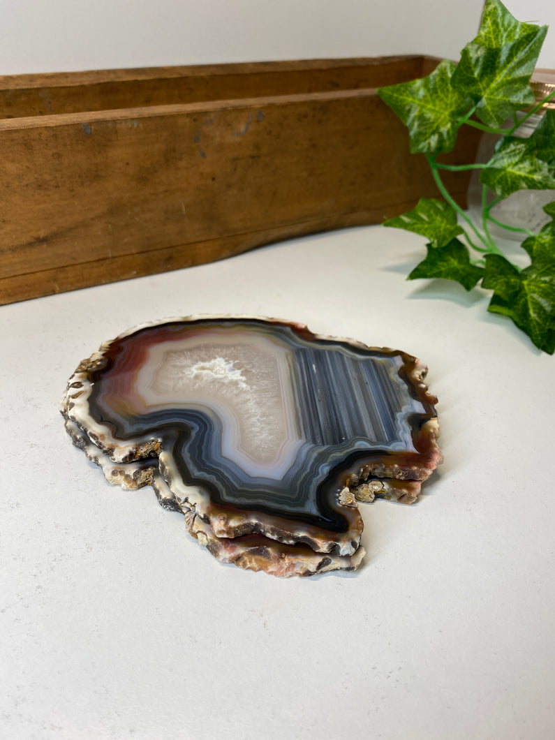 Set of 2 Natural polished Agate Slice drink coasters 40