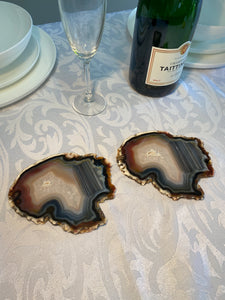 Set of 2 Natural polished Agate Slice drink coasters 40