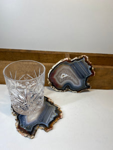 Set of 2 Natural polished Agate Slice drink coasters 40