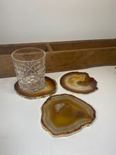 Load image into Gallery viewer, Set of 3 Natural polished Agate Slice drink coasters with Gold Electroplating around the edges