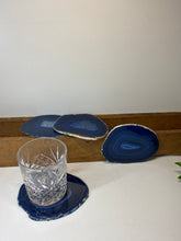 Load image into Gallery viewer, Set of 4 Blue polished Agate Slice drink coasters 21