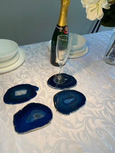 Set of 4 Blue polished Agate Slice drink coasters 21