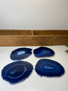 Set of 4 Blue polished Agate Slice drink coasters 21