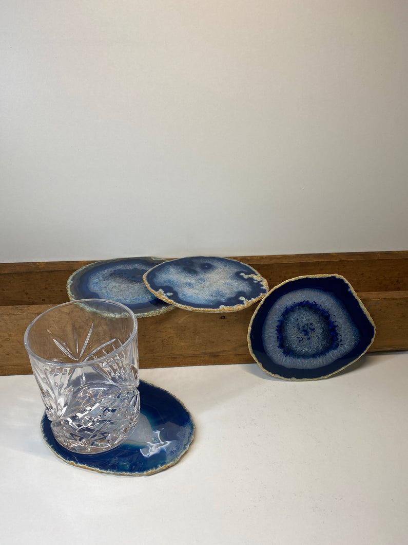 Set of 4 Blue polished Agate Slice drink coasters 23