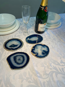 Set of 4 Blue polished Agate Slice drink coasters 23