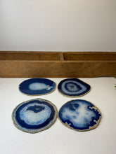 Load image into Gallery viewer, Set of 4 Blue polished Agate Slice drink coasters 23