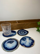 Load image into Gallery viewer, Set of 4 Blue polished Agate Slice drink coasters 23