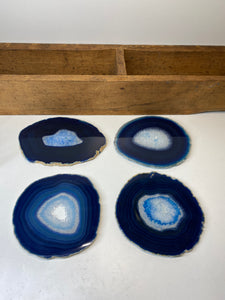 Set of 4 Blue polished Agate Slice drink coasters 26